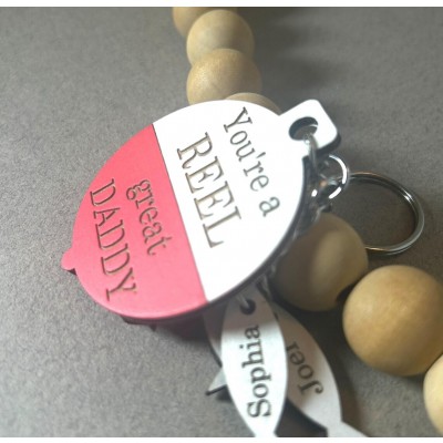 Personalized Fishing Dad Keychain With Kids Name For Father's Day Gift