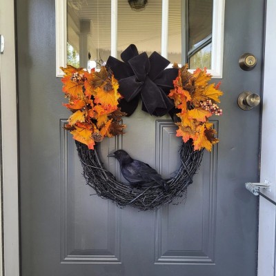 Halloween Raven Wreath Fall Door Hanger Home Decor 