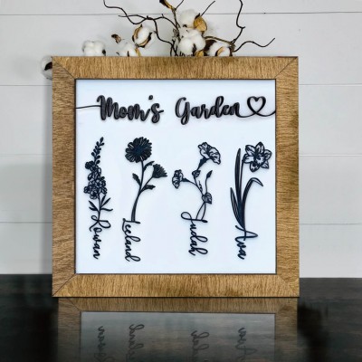 Personalized Mom's Garden Birth Month Flower Wood Sign With Kids Name For Mother's Day Mom Gift Ideas