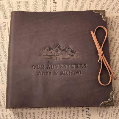 Personalized Our Adventure Book Leather Photo Travel Album Gift for Him and Her Valentine's Day Anniversary