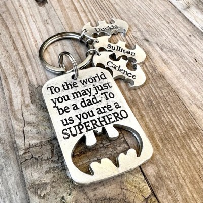 Personalized Hero Dad Keychain With Kids Name For Father's Day Gift