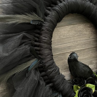 Halloween Raven Wreath Fall Door Hanger Home Decor 