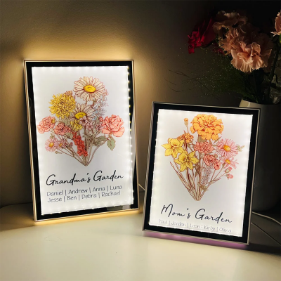 Custom Birth Flower Bouquet Night Light Mirror For Mother's Day Gift Ideas