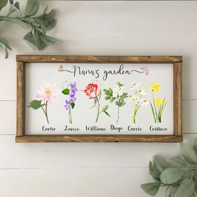 Personalized Nana's Garden Birth Month Flower Frame With Grandkids Name For Mother's Day Mom Gift Ideas