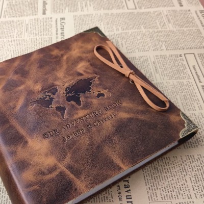 Personalized Our Adventure Book Leather Photo Travel Album Gift for Him and Her Valentine's Day Anniversary