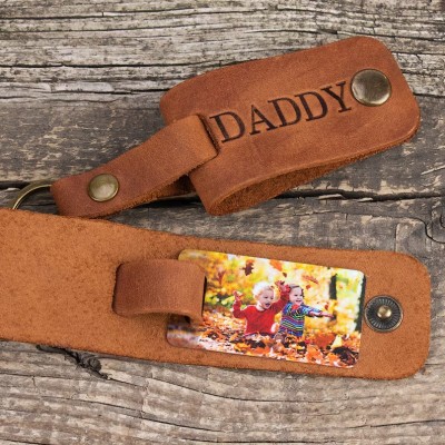 Personalized Dad Leather Photo Keychain For Father's Day Gift