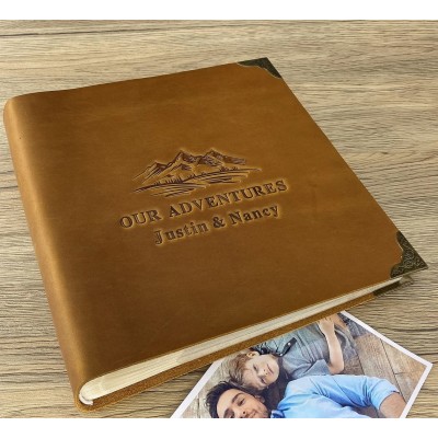 Personalized Our Adventure Book Leather Photo Travel Album Gift for Him and Her Valentine's Day Anniversary