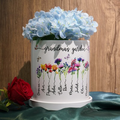 Custom Grandma's Garden Birth Flower Pot With Grandkids Name For Mom Grandma Mother's Day Gift