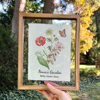 Personalized Nana's Garden Birth Flower Bouquet Wood Sign Antique Home Art For Mother's Day Gift