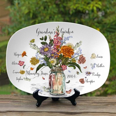 Custom Grandma's Garden Plate With Grandkids Names For Mother's Day Mom Gift