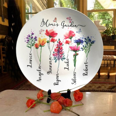 Personalized Grandma's Garden Birth Month Flower Platter With Grandkids Name For  Mother's Day Mom Gift Ideas